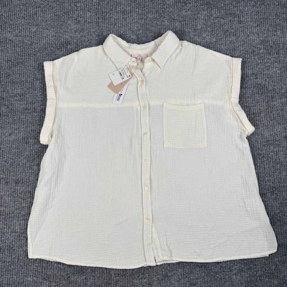 Como Vintage Button Up Shirt Womens 2X Ivory Cotton Gauze Oversized Boho Coastal